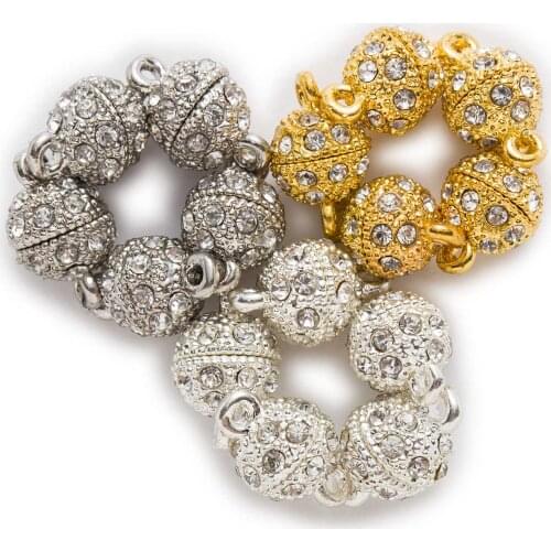 2 Sets Round Rhinestone Magnetic Clasps Findings For Women DIY Bracelets & Bangles Jewelry Making Connectors Accessories 14x8mm