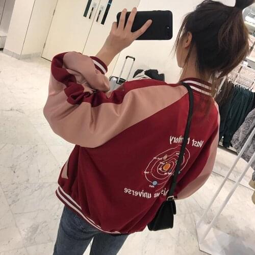 2020 autumn winter clothes women jacket Streetwear new Korean style coats matching loose embroidery baseball uniform outerwear