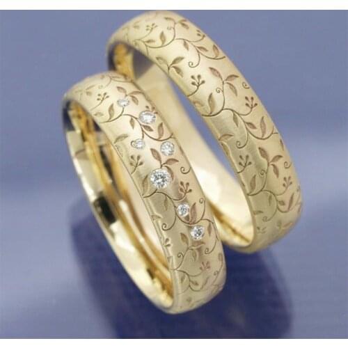 2pcs/set Gold Color Cirrus Engraved Band Ring Micro Paved Crystal Rings For Women Girls Wedding Party Luxury Jewelry Gift B4M924