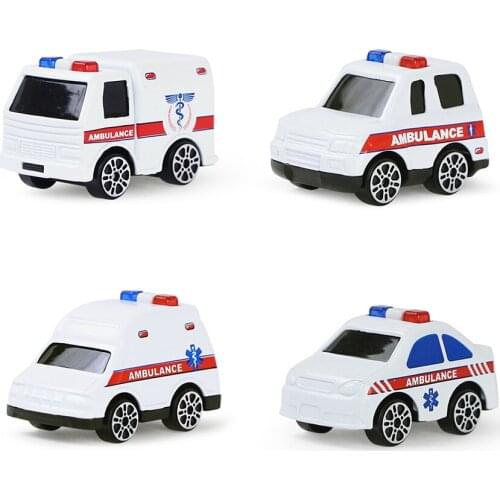 4pcs/set Mini Alloy Diecast Car Model City Fire Truck Ambulance Police Engineering Pull Back Inertial Vehicle Toys for Kids Boys