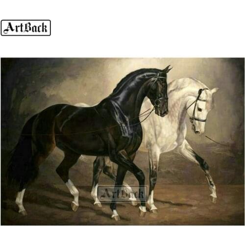 Two horse diamond painting tree full of square animals diy 5d resin crystal mosaic crafts 3d round sticker home decoration