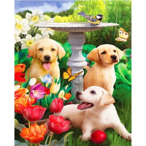 Diamond Embroidery Garden Dogs Full Square Mosaic Needlework Wall Decor DIY 3D Diamond Painting Cross Stitch
