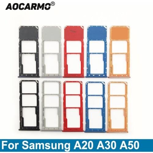 Aocarmo Sim Card For Samsung Galaxy A20 A30 A50 Single SIM Dual SIM Metal Plastic Nano SIM Tray MicroSD Slot Holder