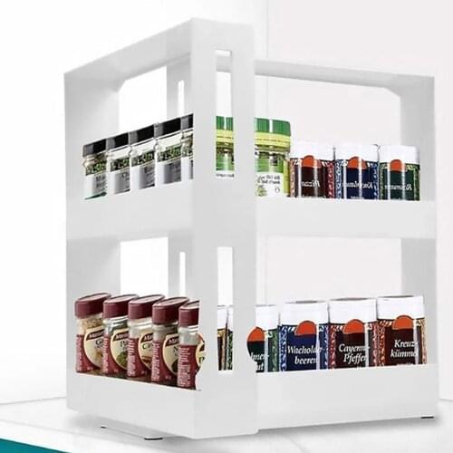 White Rotating Spice Rack For kitchen Convenience Multi-Function Sliding Storage Spice Bottle Management Rack Goods For Kitchen