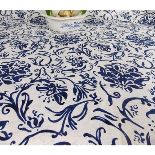 Free shipping Chinese wind linen printed cloth blue and white porcelain linen fabric national clothing fabrics handmade fabrics