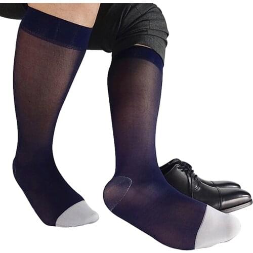 Brand Mens Nylon Silk Socks NewStyle Transparent Thin Sexy Formal Male Gay Socks Navy Sheer Socks Man Dress Suit Socks