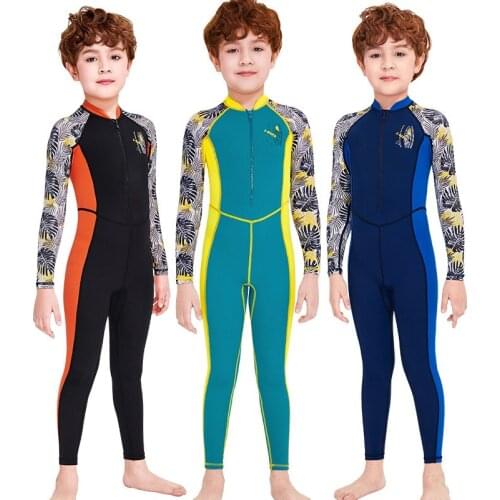 CX3 New Childrens One-Piece Swimsuits Long-sleeved Sunscreen Quick-drying Clothes for Boys and Middle Schools