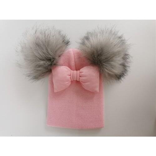 Toddler infant baby hat big bow tie Butterfly Knot Melamed newborn pompom hat with ear cap beanie for girls photograph props