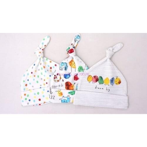 DHL 50set 3pcs/set Baby Hats 100% cotton Printed Baby Hats & Caps For 0-6 Months Newborn Baby Accessories