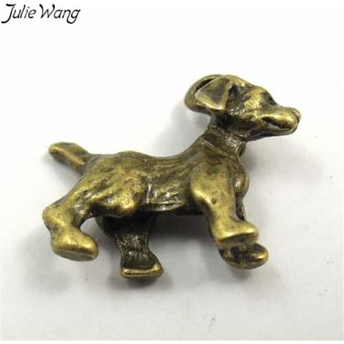 Julie Wang 25PCS Bronze Tone Cute Dog Puppy Jack Russell Terrier Pendant Charm Handmade Family Pet Tag Accessories 21*17*6mm
