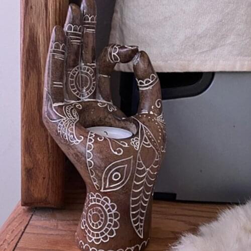 Creative Candle Holder Decorative Buddhist Style Candlestick Resin Zen Hand Shaped Crafts Incense Burner for Home Office EF