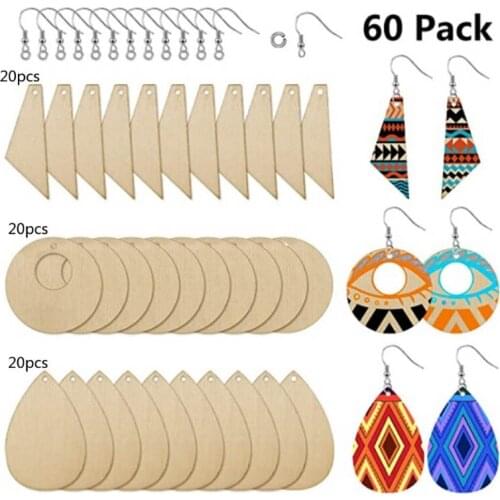 L5YD 60 Pieces Unfinished Wooden Earrings Pendants Blank Teardrop and Tapered Cutout Pendants Jewelry Making DIY Crafts