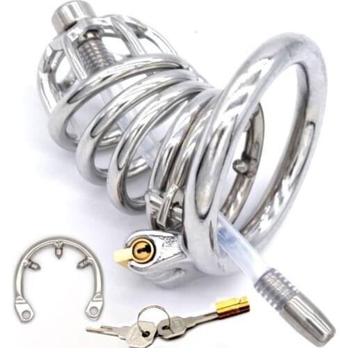 Erotic Male Chastity Cage Sex Toys for Men Penis Sleeve Round Cock Ring Adult Games Metal Cage Anti-drop Ring Penis Catheter