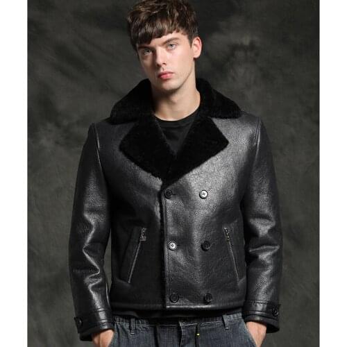 SANI New Sheepskin Fur Coat Men Short Black Natural Thicken Winter Fur Clothing Genuine Leather Formal Suit Clothes