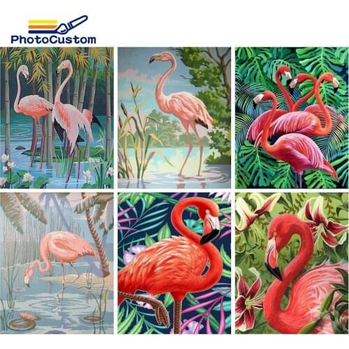 PhotoCustom Animals Paints By Numbers Flamingo Kits For Adult By Numbers on Canvas painting Acylic Wall Art Gift Home Decors