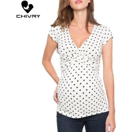 New 2020 Women Pregnant Maternity V-neck Nursing Tops Breastfeeding T-Shirt Lady Pregnancy Maternity Breastfeeding Dot Tees