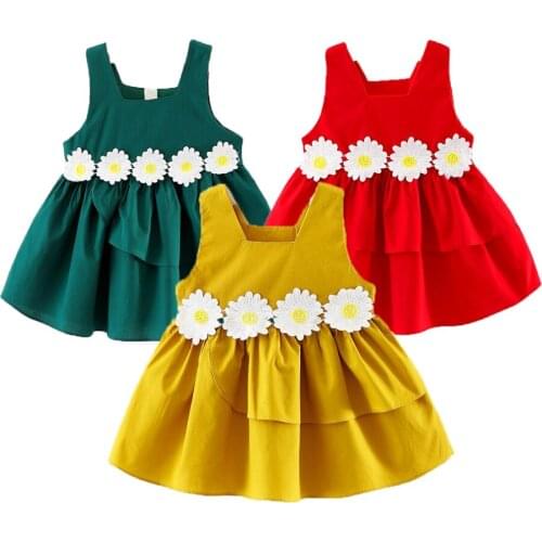 0-3 Years Summer Clothes for Baby Girls Newborn Solid Color Daisy Dress Toddler Baby Birthday Party Christmas Costume
