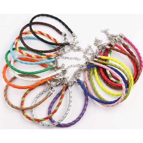 4MM 50pcs Braided Bracelet pu Leather Cord With Lobster Clasp Mix Weave String Jewelry Accessories Materials To Make bangles