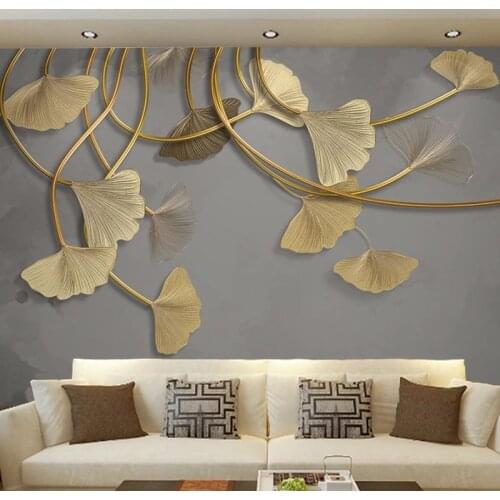 Custom 3D Photo Wallpaper Luxury Golden Embossed Leaf Fresco Study Room Living Room Sofa TV Background Non-woven Wallpaper Mural
