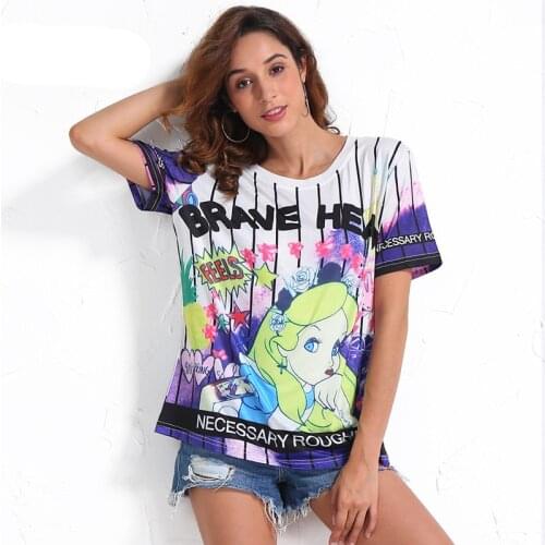 Drop Ship Womens T-shirts Harajuku Printing Short Sleeve T shirts Loose Letters Printed O-neck Tops Tees T Shirt Female 2287
