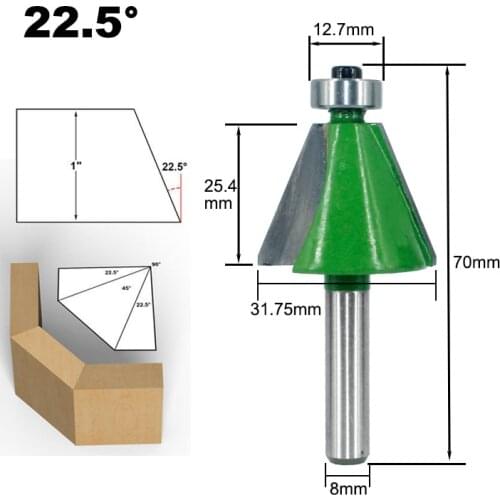 QQQ 1pcs Set 8mm Shank Chamfer Router Bits 22.5 Degree Milling Cutter for Wood Woodorking Bit Machine Tools