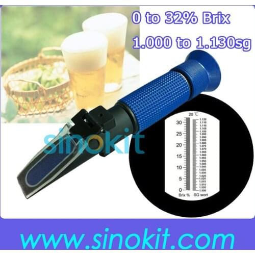 Brix 0 to 32% Beer 1.000 to 1.130sg Hand-held Plastic Material Refractometer P-RSG-100ATC Blue