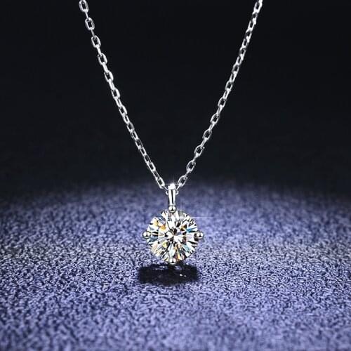 Silver 925 Original Round Brilliant Cut Diamond Test Past D Color Moissanite Pendant Necklace Classic Gemstone Chain for Women
