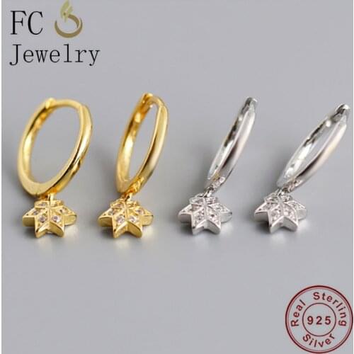 FC Jewelry 925 Silver Small Golden Square Flower Cubic Zirconia Hoop Earring For Women Pendientes Boucle 2020 NEW