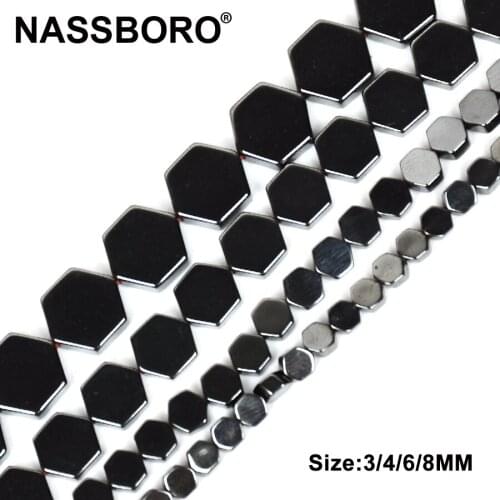 Hexagon Natural Stone Hematite Beads Black Loose Spacer Stone Metal Beads For Jewelry Making DIY Craft Gift Wholesale NASSBORO