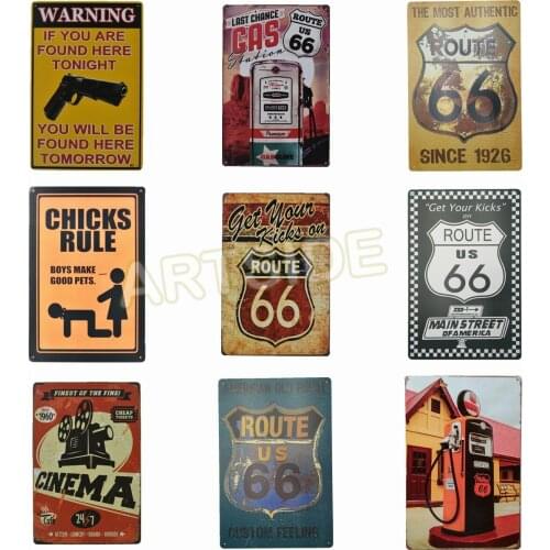 Chic Home Bar U.S Route 66 Vintage Metal Signs Home Decor Pub Retro Decorative Plates Metal Wall Art
