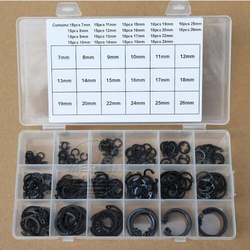 240Pcs 7mm - 26mm Steel Internal Circlip Retaining Ring Snap Ring Assortment Kit