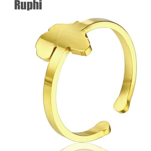 Stylish African map ring titanium steel lady open ring adjustable simple finger jewelry