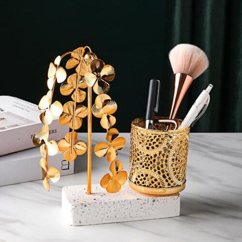 Stylish Inro Pen Holders Metal Golden Pencil Container Holder Desk Organizer Storage Case Pencil Holder Office School Supplies