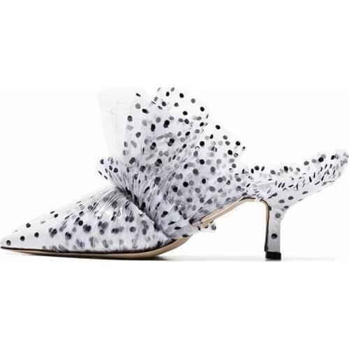 Fashion Pointed Toe Women Pumps Summer High Heel Slippers Gladiator Sandals Ruffled Mules Outside Slides