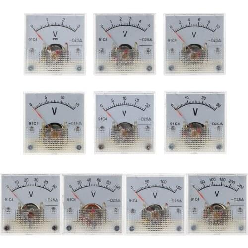 91C4 DC Voltmeter Analog Panel Voltage Meter Mechanical Pointer Type 3/5/10/15/20/30/50/100/150/250V D0AC