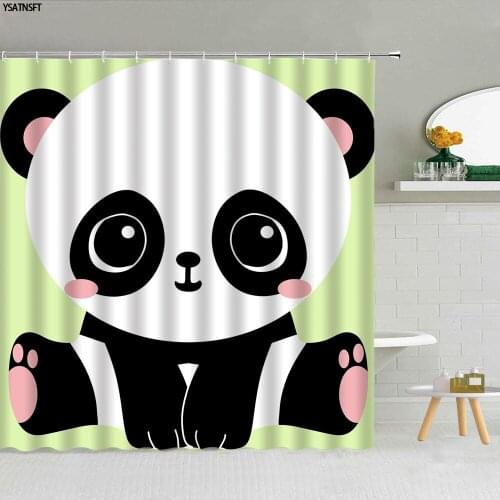 Cute Cartoon Animal Shower Curtain Funny Panda Green Bamboo Bathroom Supplies Fabric Cloth Curtains Home Decoration With Hooks