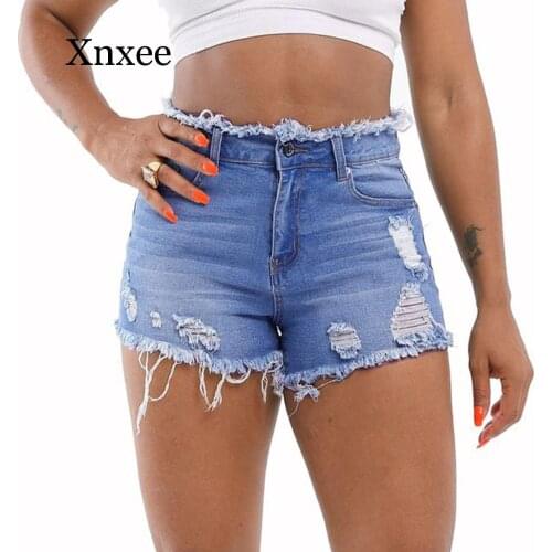 Ripped Denim Shorts Women Mid Rise Frayed Raw Hem Stretchy Mini Short Jeans 2020 Summer New Arrival Pink Sexy Short Shorts