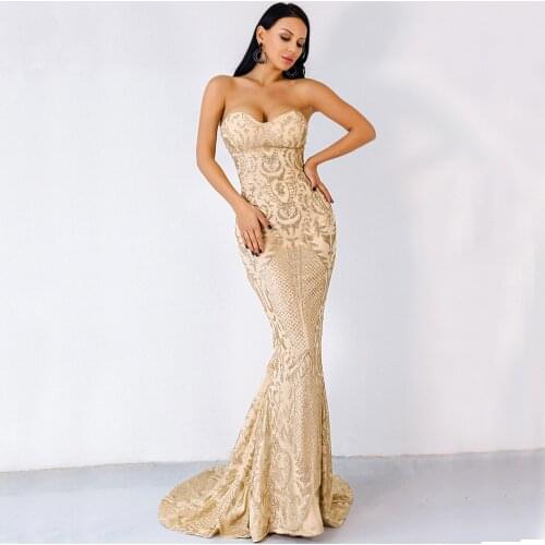 2020 Sexy Elegant Off Shoulder Glitter Backless Geometry Female Floor-length Party Dresses Formal Dresses Evening Gown