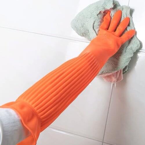 1Pair Lengthen Dishwashing Cleaning Gloves Silicone Rubber Dish Washing Glove for Household Scrubber Kitchen Clean Tool
