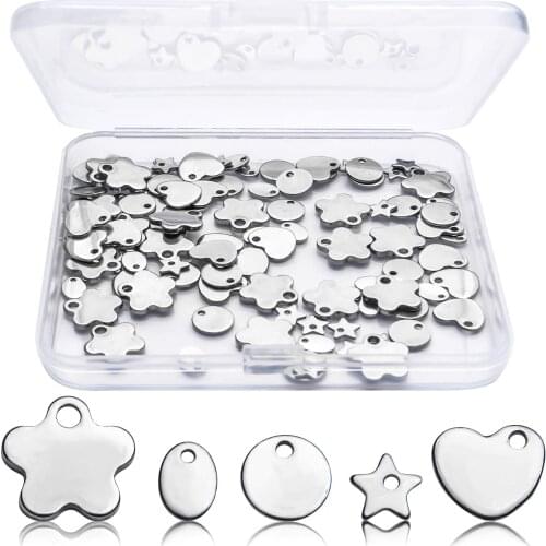 100pcs Stainless Steel Pendant Flat Blank Charms Round Oval Heart Star Flower Stamping Tags Charms for Necklace Jewelry Making