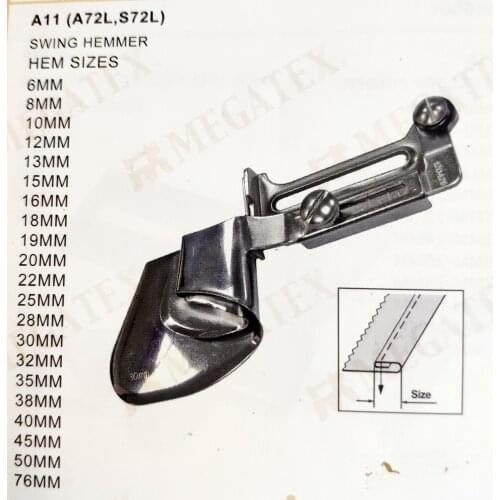 A1 11/8 3/16 1/4 5/16 3/8 1/2 5/8 3/4 DOUBLE FOLD HEMMING FOLDER ATTACHMENT FOR PFAFF JUKI BROTHERIndustrial sewing machine