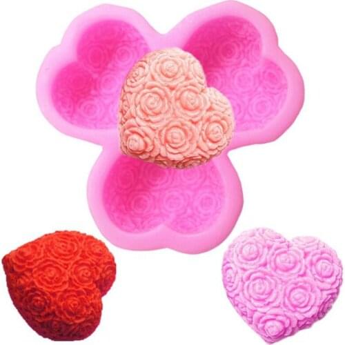 Love Heart Rose Flower Shape Craft 3D Silicone Mold Fondant Cake Molds For Baking Cake Decorating Tools