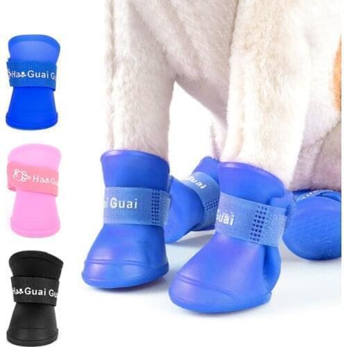 4pcs/Set Pet Dog Waterproof Shoes Candy Colors Blue/Black/Pink Rubber Rain Boots Shoes For Small Dogs Cat S/M/L