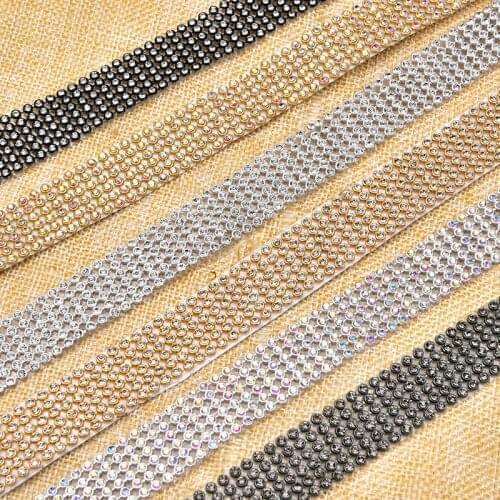 6 Rows Iron on Rhinestone Mesh Trim Crystal for Bridal Dress,Cake,Wine and Wedding