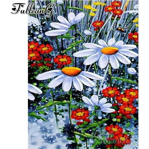 FULLCANG Abstract white flower diy 5d mosaic diamond painting full square round drill rhinestone embroidery sale decor FC3250