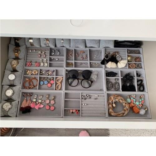 Velvet Ring Organizer Earrings Jewelry Stand Display Showcase Shelf Plate Jewelry Box 3 Pieces/Lots Ring/Empty/Grid Tray