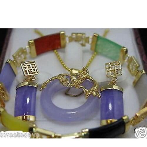 Free Shipping new Style Hot sale********Charming jade pendant necklace earring bracelet set Fashion Wedding Party Jewellery