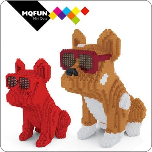 Boyu 7058 Eyeglasses Bulldog Spotted Dog Animal Pet DIY 3D Model Mini Small Blocks Diamond Building Education Toys for Children