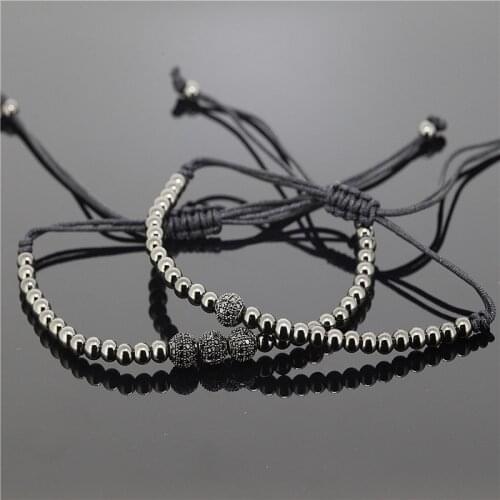 2PCS Charm Anil Arjandas Macrame Bracelet Fit Men 4mm Copper Beads & 6mm Micro Pave CZ Briading Adjustable Bracelet