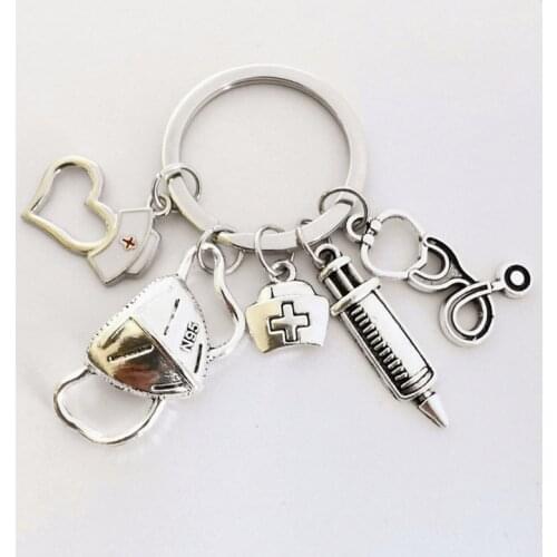 New Medical Tool Keychain Protective Suit Key Ring Ambulance Syringe Stethoscope Nurse Cap Key Chain Doctor Nurse Gifts Jewelry